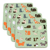 Nine Lives Cat Design Cork Coasters - Set of 4 - 10cm